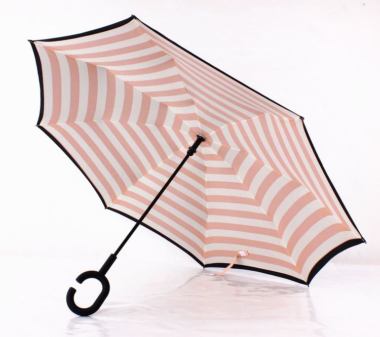 Зонт наоборот Полоски розовые (обратного сложения)