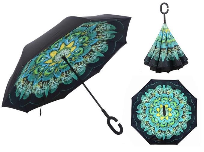 Зонт наоборот Перья павлина (обратного сложения)