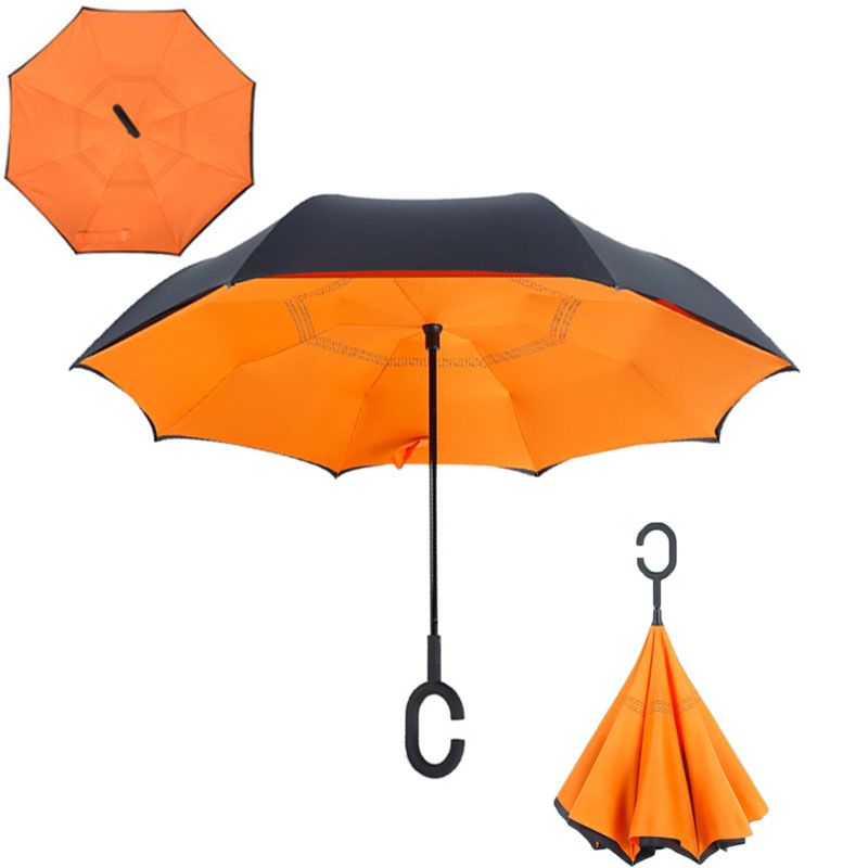 Зонт наоборот оранжевый (обратного сложения)