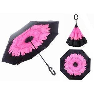 Зонт наоборот Цветок розовый (обратного сложения)
