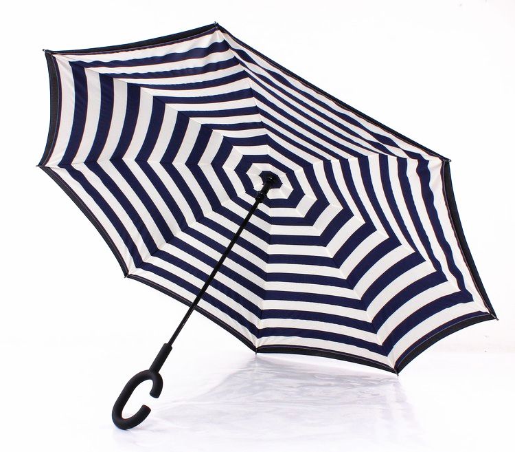 Зонт наоборот Полоски синие (обратного сложения)