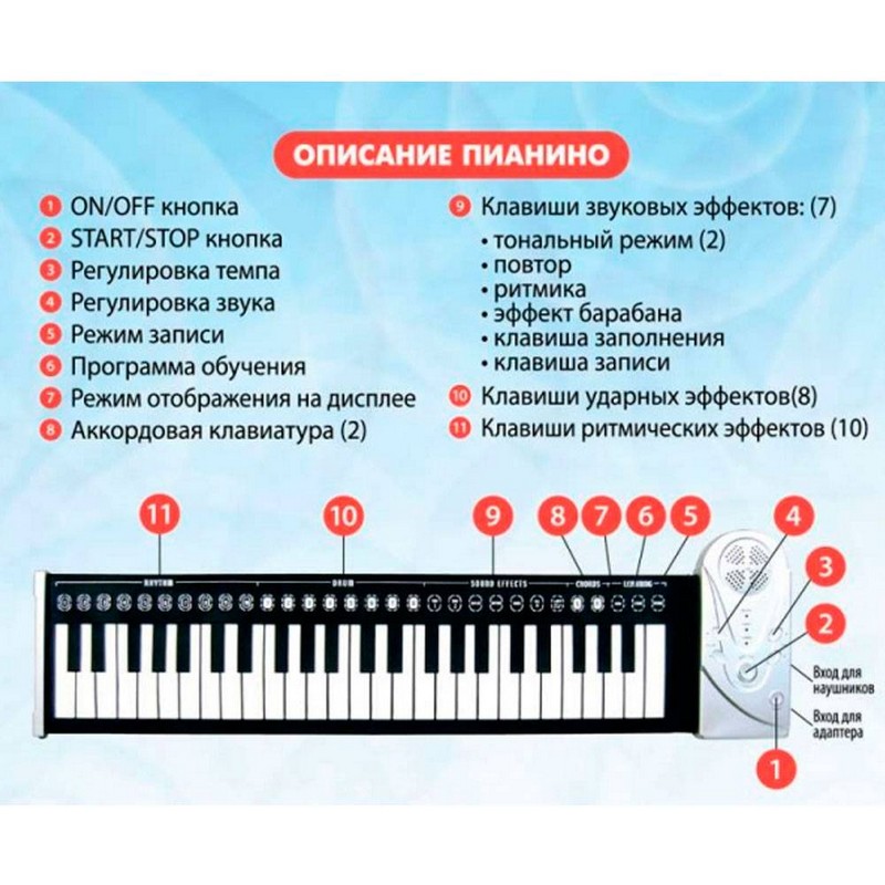 Пианино гибкое для детей Soft Keyboard Piano 49 клавиш